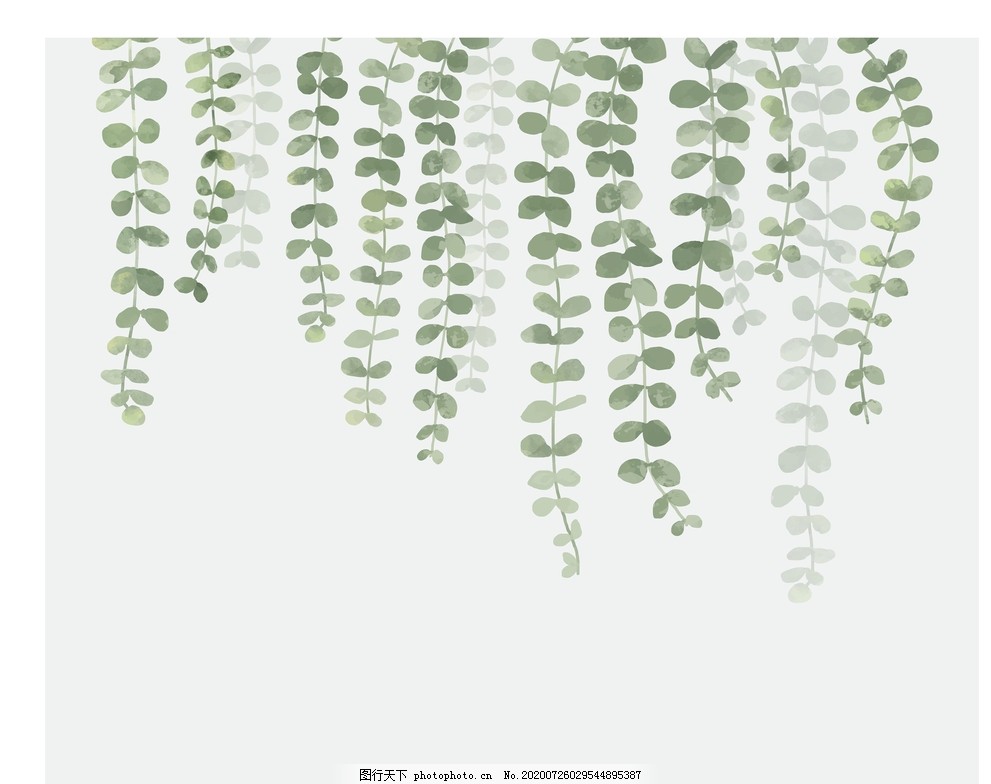 手绘素描植物叶子矢量背景墙图片_其他_其他-图行天下素材网